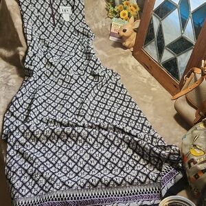 DBY, LTD  Monochrome Patterned TRUE Maxi Dress With Lavendar Accents